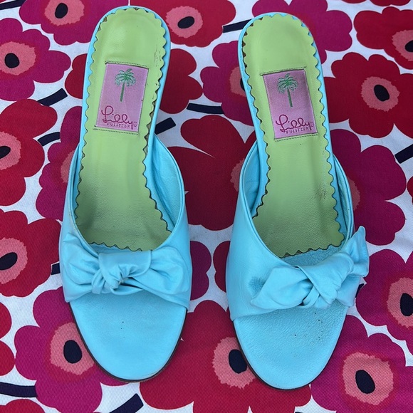 Lilly Pulitzer Baby Blue Nappa Kitten Heel Sandals Made in Italy - Picture 11 of 16